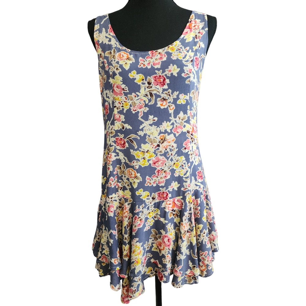 Boho Cottagecore Sundress Sz L Mini Dress Top Floral Coquette Tiered Ruffles Y2K